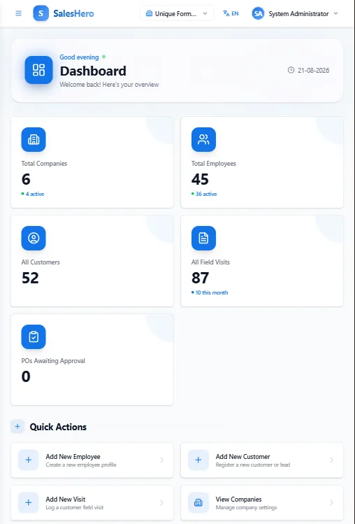 Sales Hero — tablet view